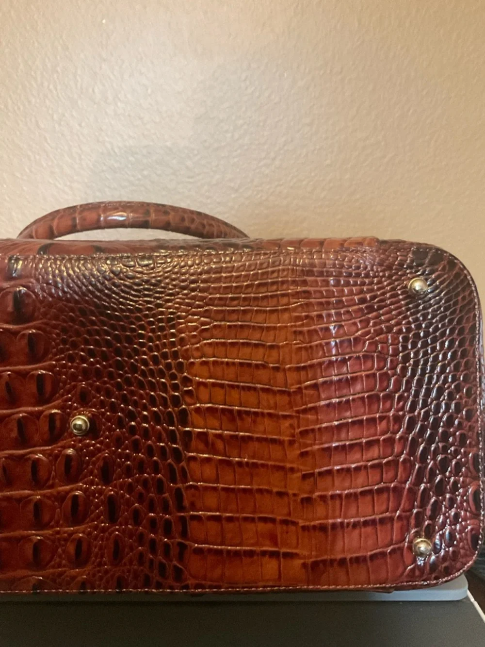 Brahmin Croc-Embossed Leather Tote in Cognac Brown